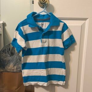 Blue and White Striped Polo Shirt